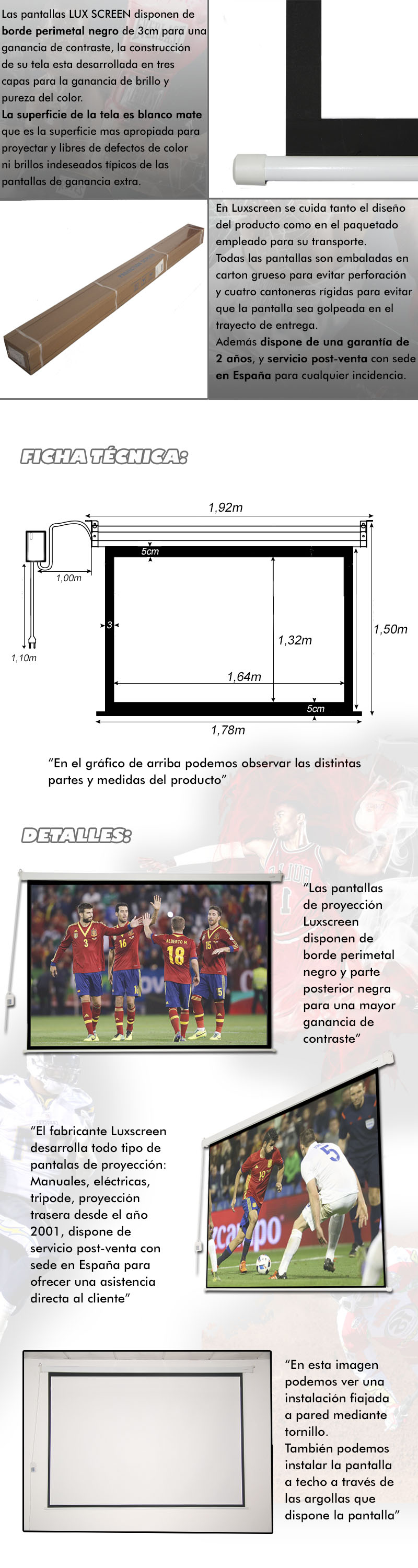 esta pantalla de proyeccion motorizada para proyector dispone de mando a distancia inalámbrico y mando de pared, podrá controlar el ajuste de altura y frenado desde el mando a distancia que dispone la pantalla de proyeccion motorizada de 100 pulgadas