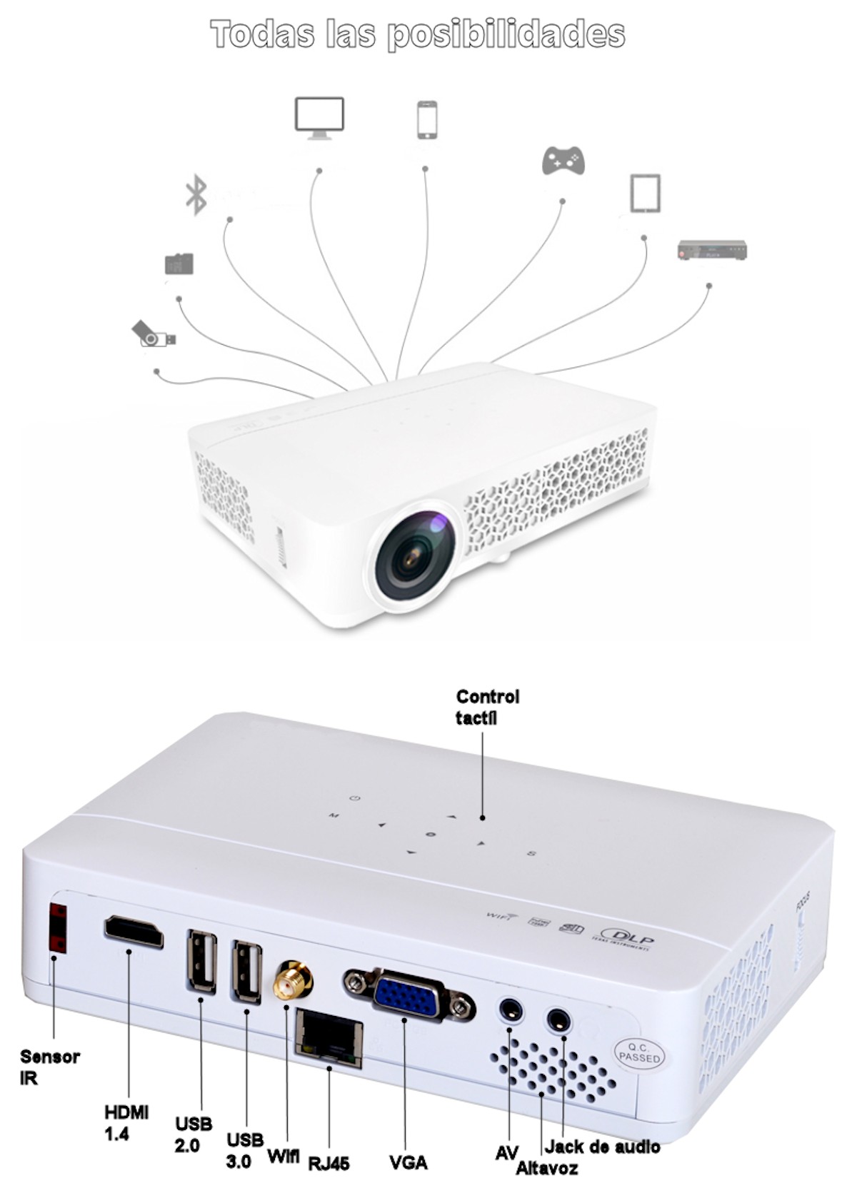 tiene todas las conexiones disponibles: HDMI 1.4, usb 2.0, usb 3.0, wifi, rj45, vga, av, altavoz y jack de audio