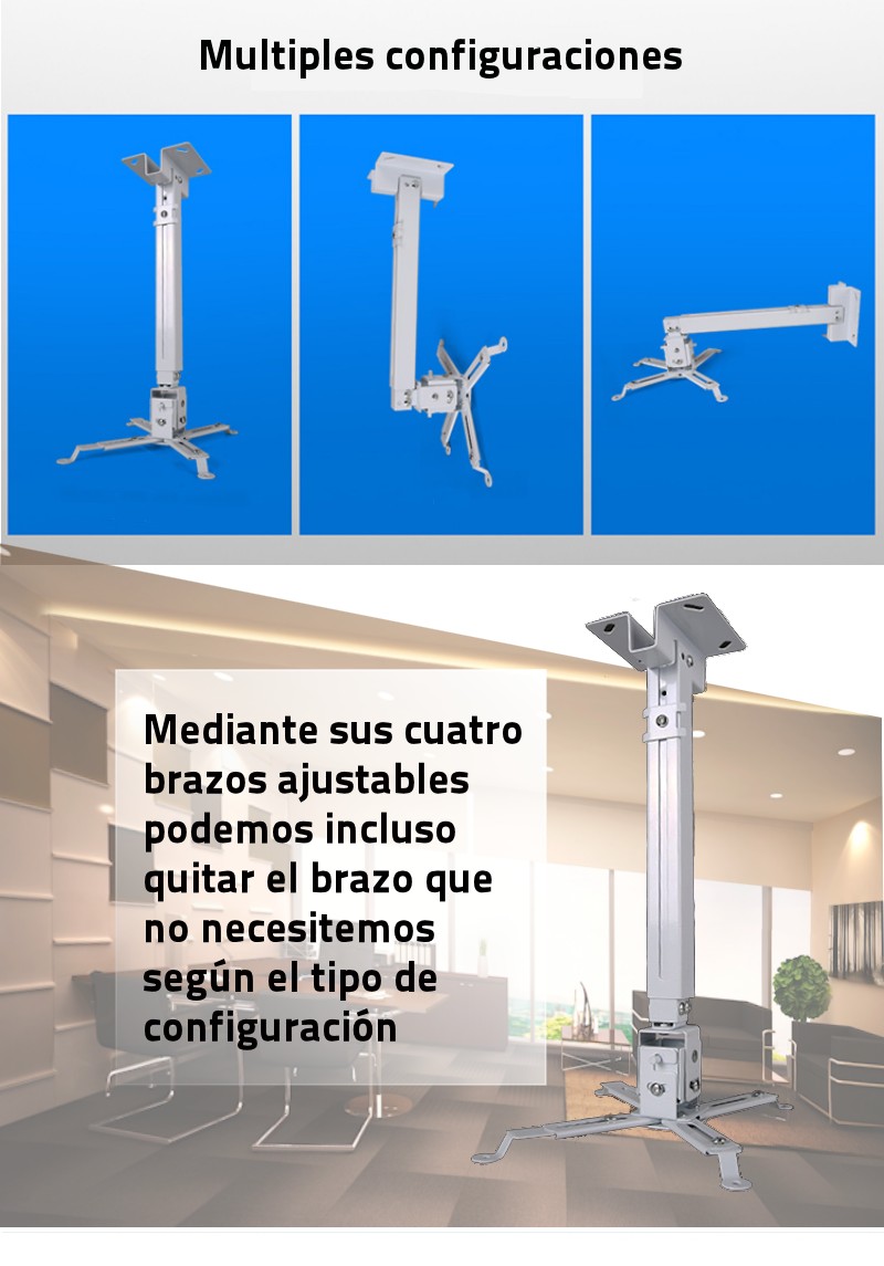  luckxuan - Soporte para proyector, soporte de techo para  proyector, se adapta a techo plano o inclinado, altura ajustable con  longitud extensible de 10 a 15 pulgadas : Electrónica