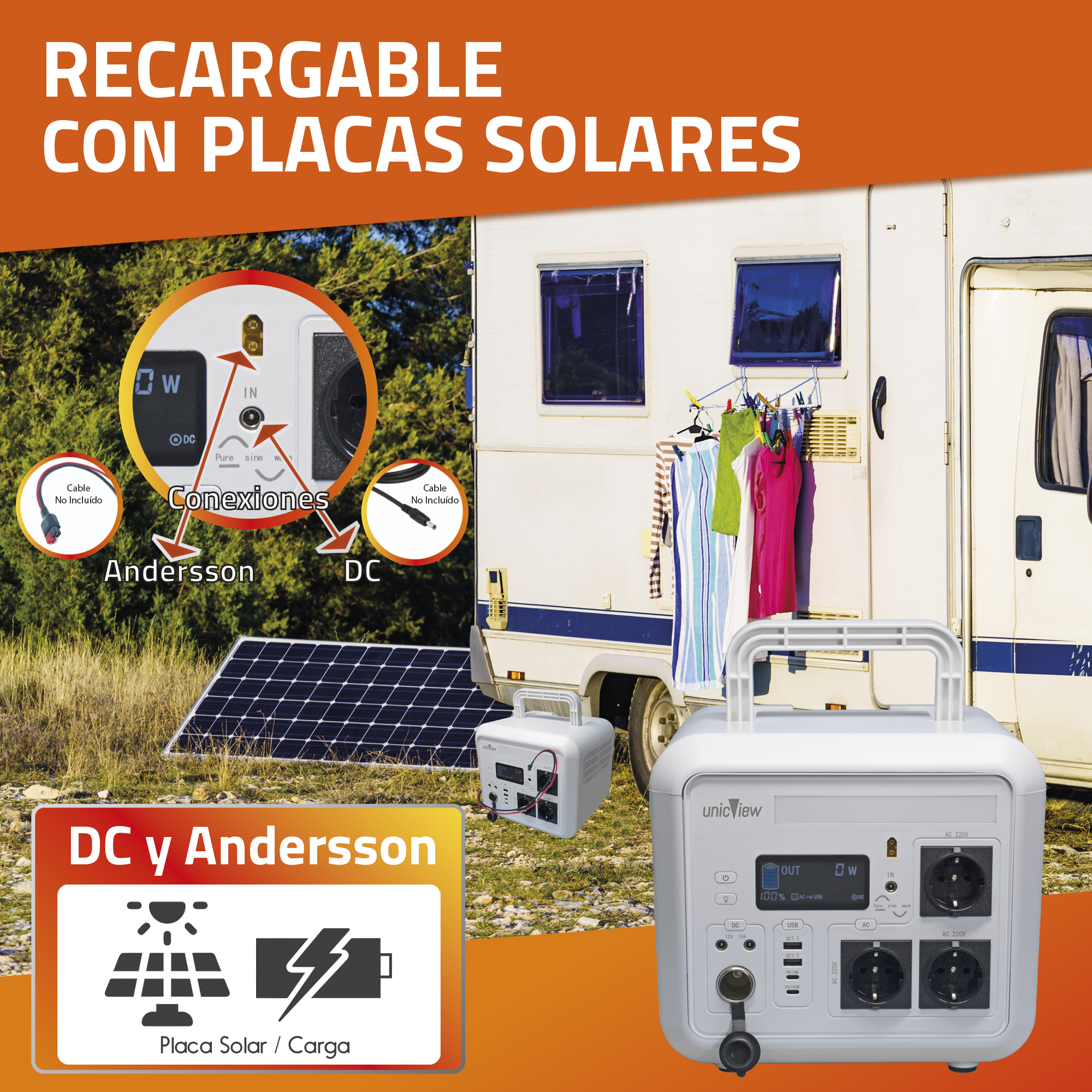 Generador Solar Portátil 155.4Wh, AC/DC/USB, Batería de Litio > Generadores  portátiles