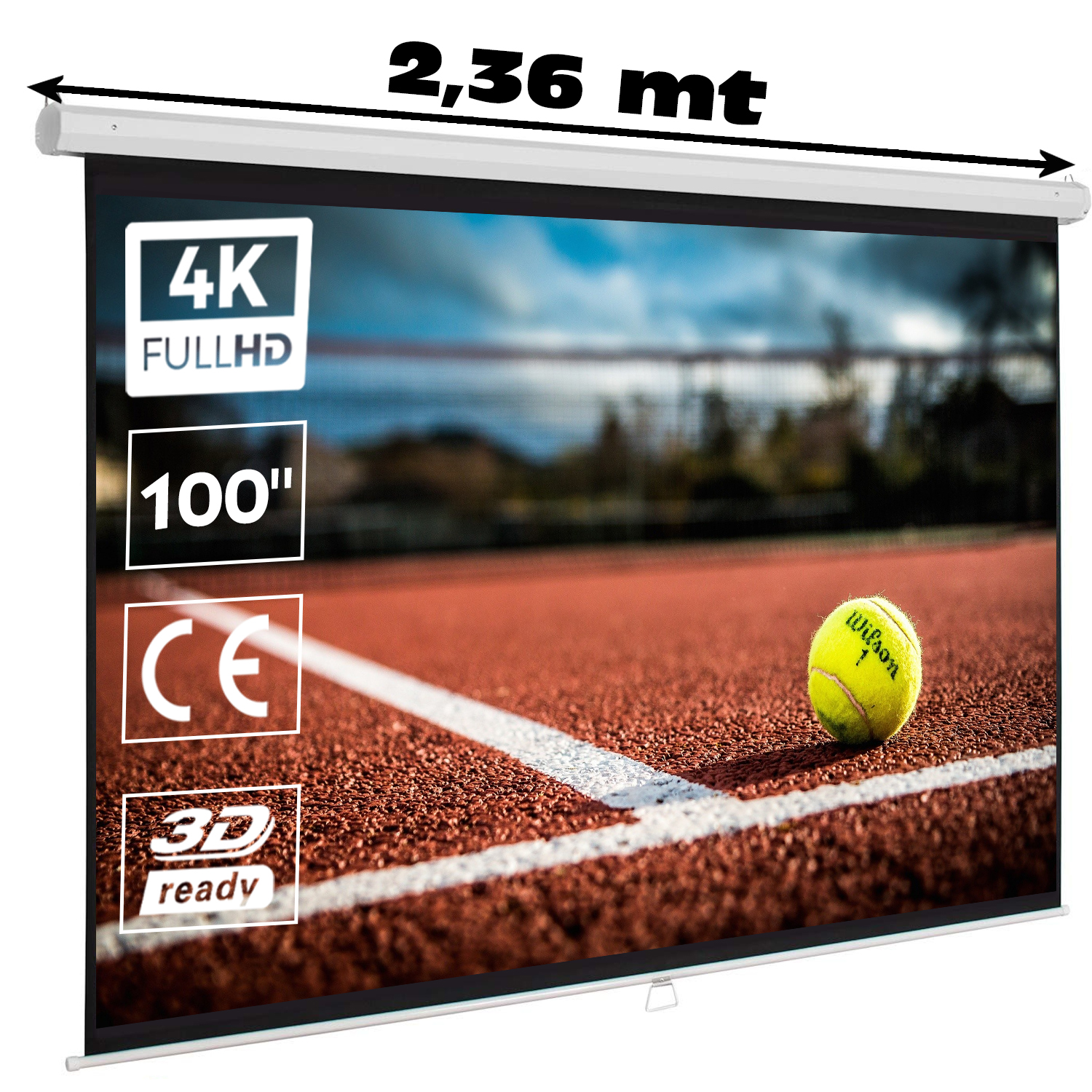 LopBast Screen Pantalla de proyector blanca desplegable manual de 100  pulgadas, 16:9, 1.2 ganancia retráctil con bloqueo automático 4K 8K 3D  Ultra HD